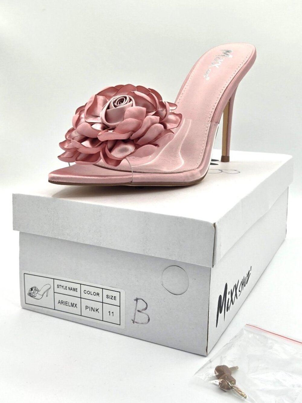 Mixx Shuz Pink Satin Rose Slingback Heels, Size 11